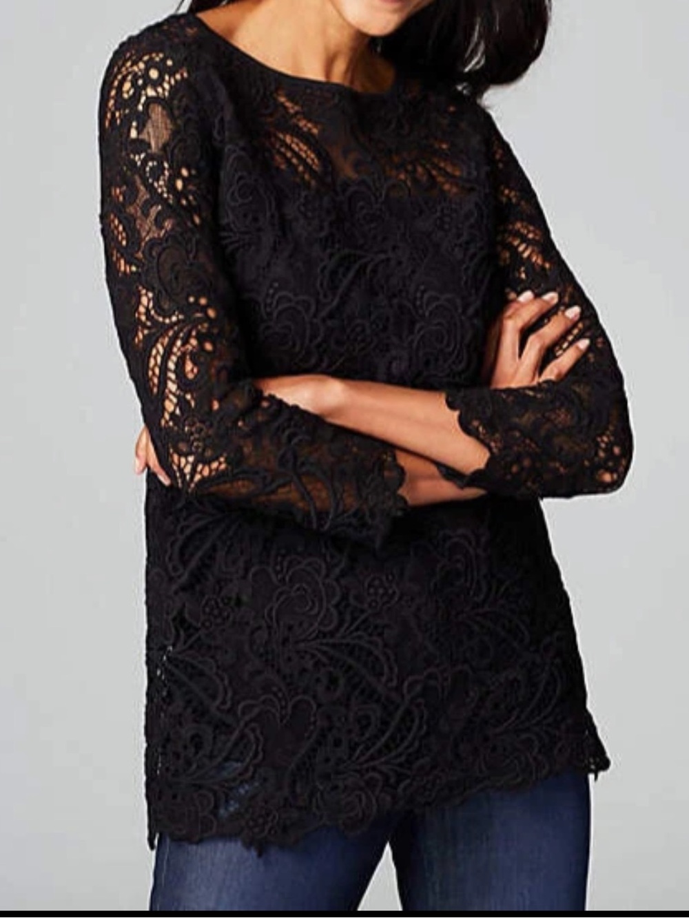 J. Jill Black Floral Crochet Lace Overlay Cotton Blouse Top 3X